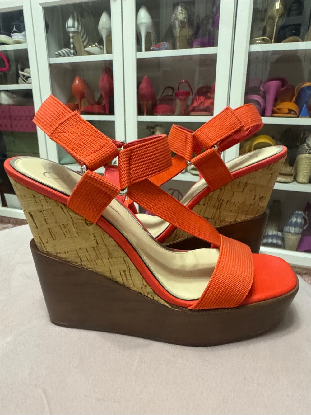 NEW Jessica Simpson Vibrant Orange T-Strap Block Heel Platform Sandals - Picture 3 of 7